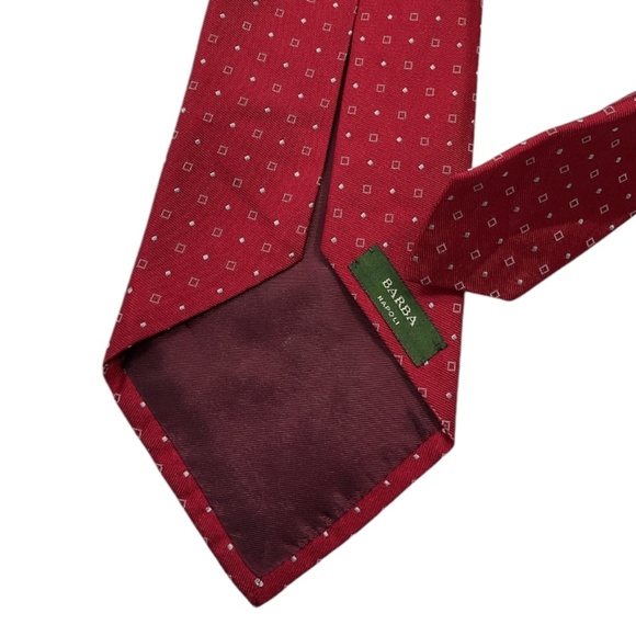 BARBA XL SEVENFOLD Red Geometric Silk LUXURY Tie HANDMADE ITALY - Picture 6 of 6
